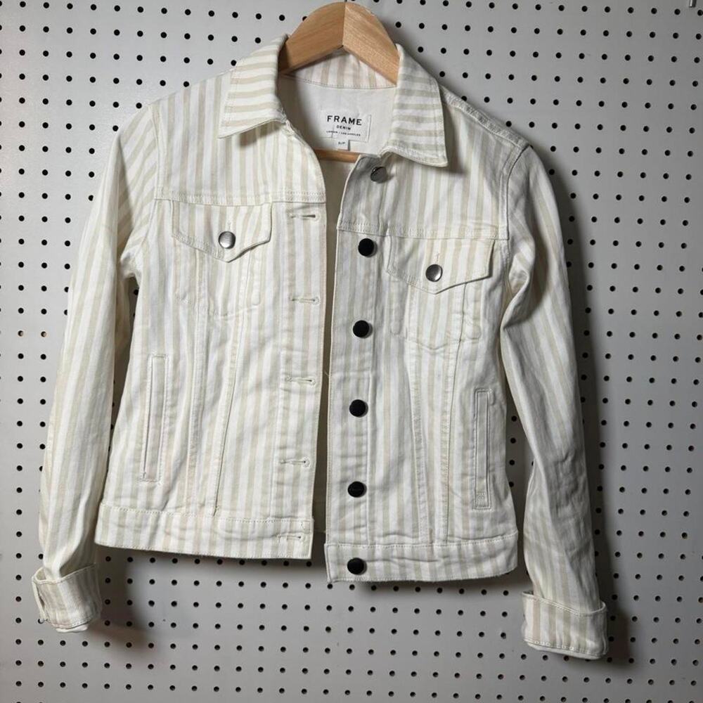 Frame Denim Jacket Women's Small Cream Striped Trucker Rodeo Western Casual